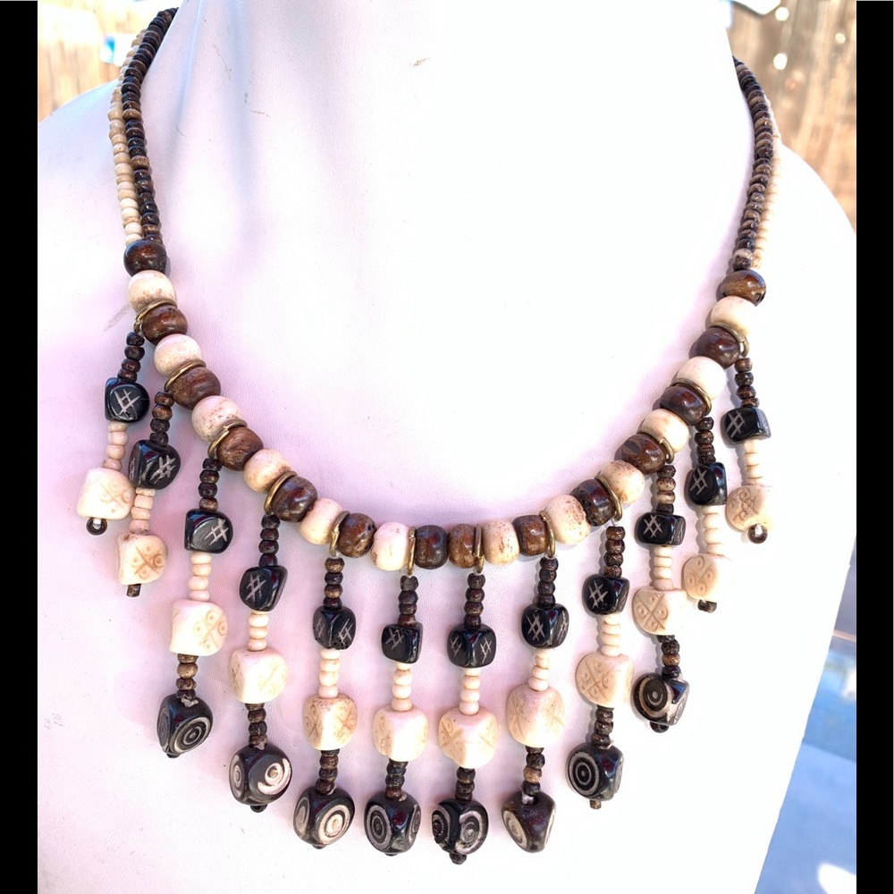 Unique Handcarved Bone beaded necklace